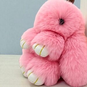 Handmade Soft Plush Bunny Rabbit Keychain Bagcharm Charm, Pink